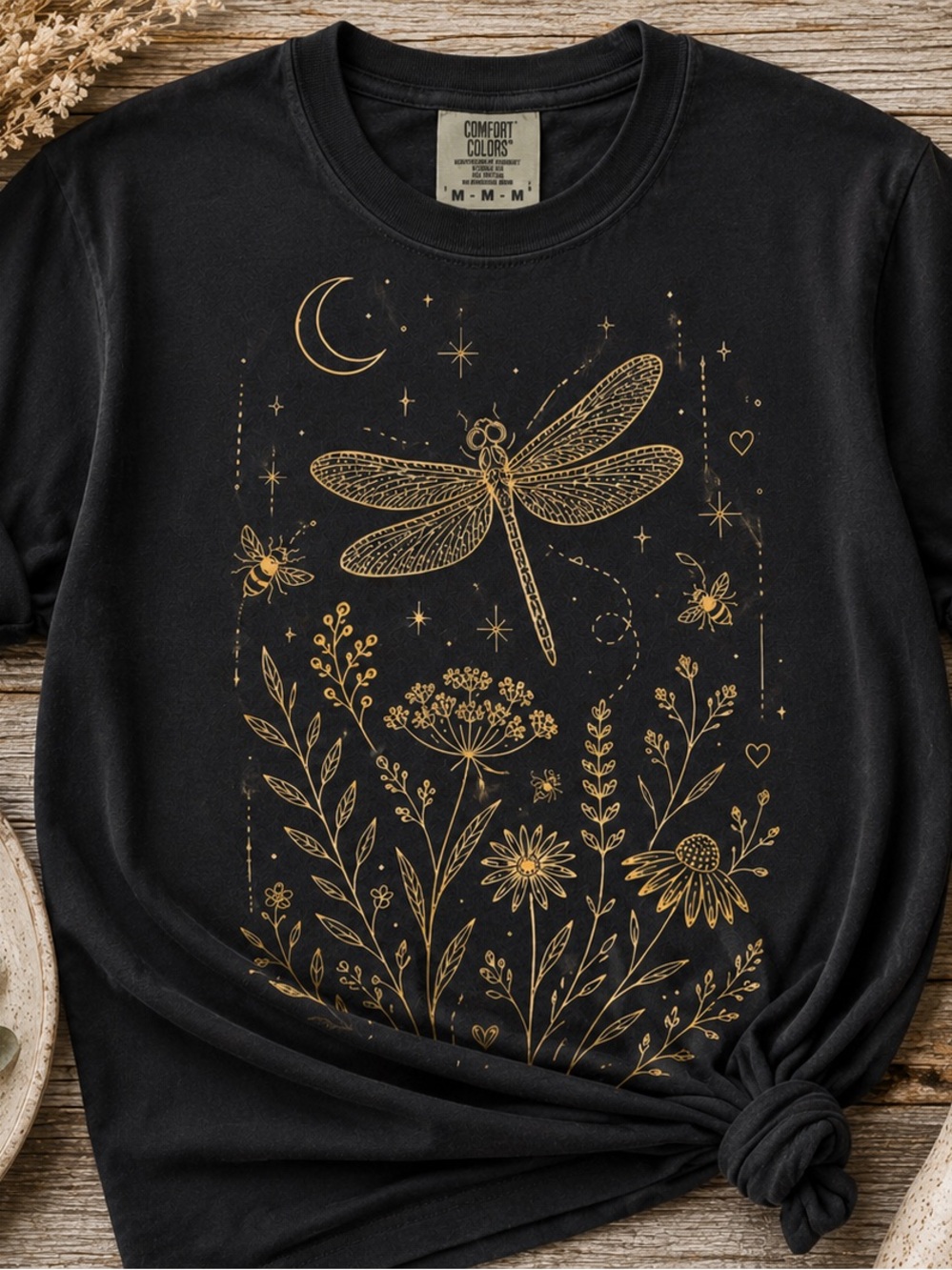 Dragonfly Moon Comfort Colors Tee Celestial Boho Botanical Graphic Shirt